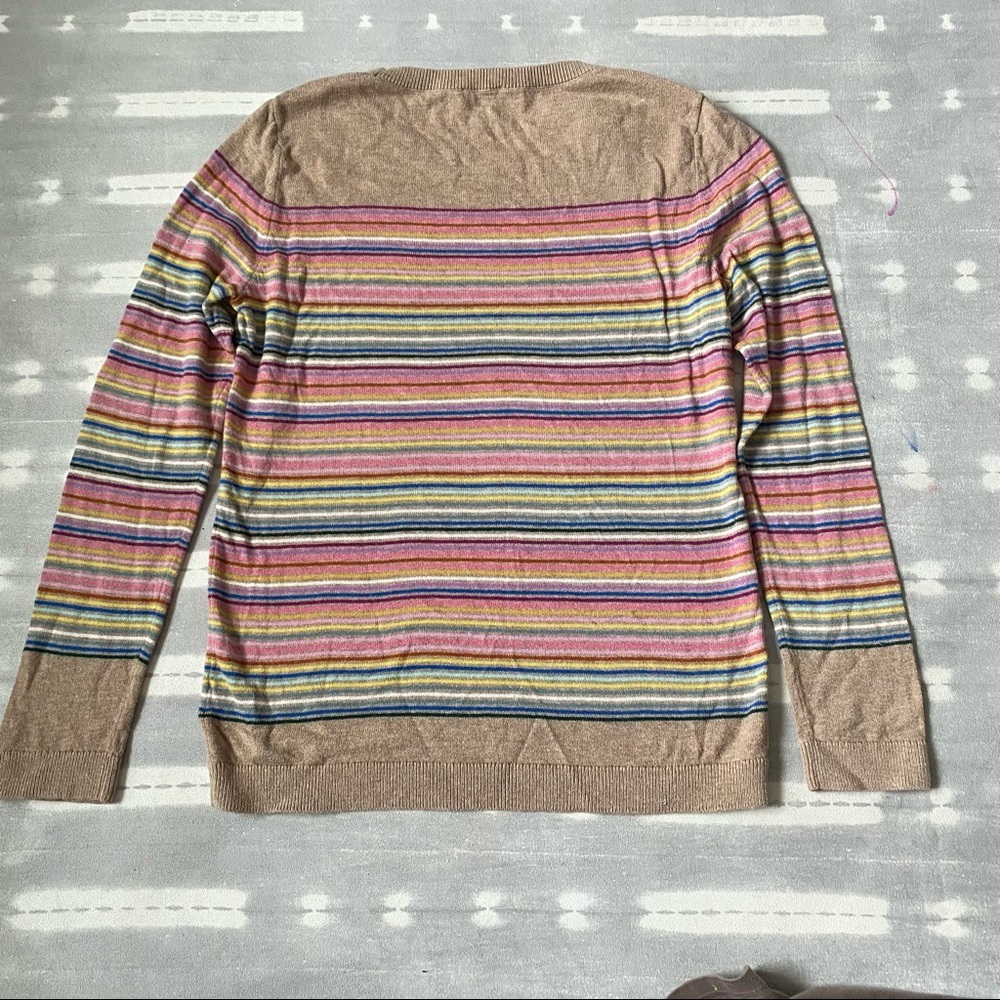 Talbots Beige Crewneck Sweater with Pink, Blue and Yellow Stripes - Picture 4 of 4